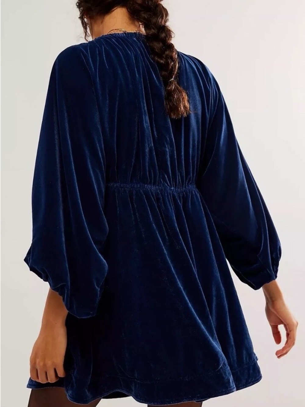 Deep Navy Velvet V-Neck Mini Dress - Picture 2 of 8
